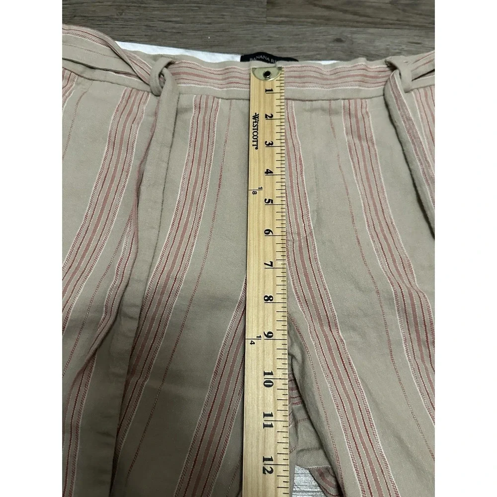 Banana Republic Sz 12 Avery‎ Striped Linen Blend Tailored Ankle Pants Beige Pink